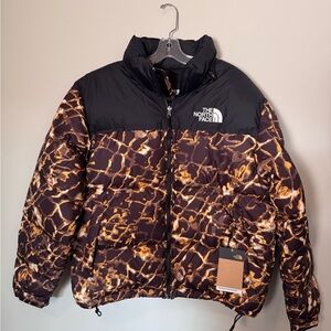 The North Face Black and Brown Abstract Puffer Jacket